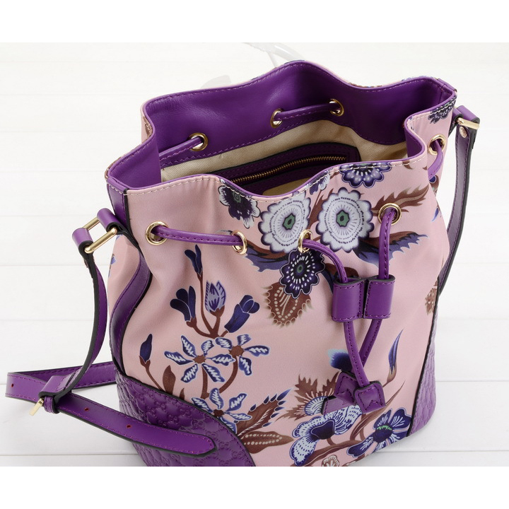 2015 Gucci Camouflage Leather Bucket Bag 354228 Purple