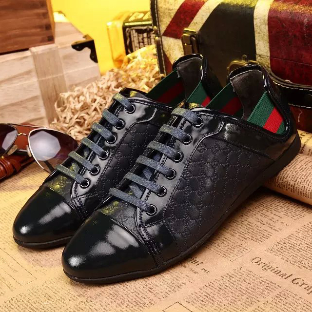 2015 Gucci men embossed patent leather strap sports casual shoes