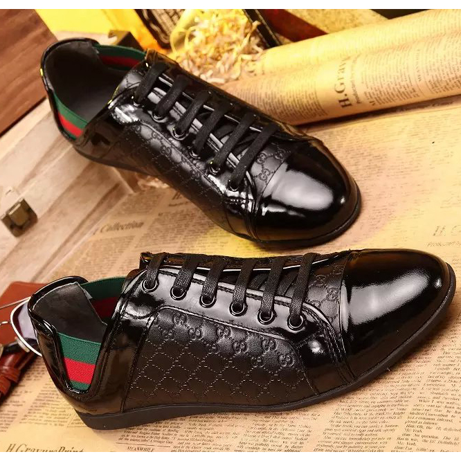 2015 Gucci men embossed patent leather strap sports casual shoes