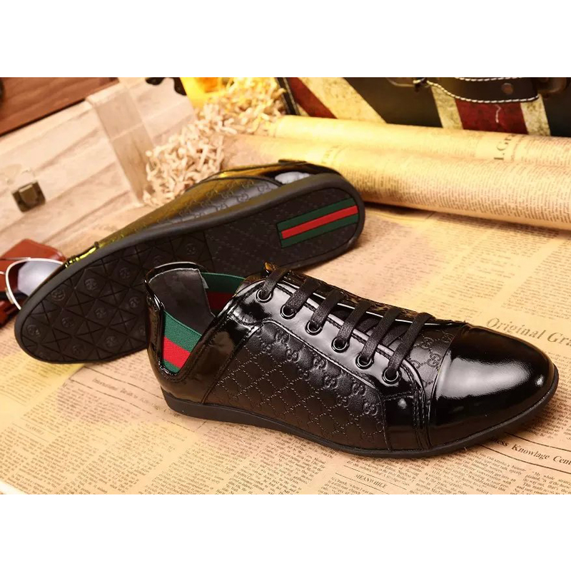 2015 Gucci men embossed patent leather strap sports casual shoes