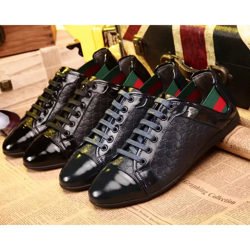 2015 Gucci men embossed patent leather strap sports casual shoes