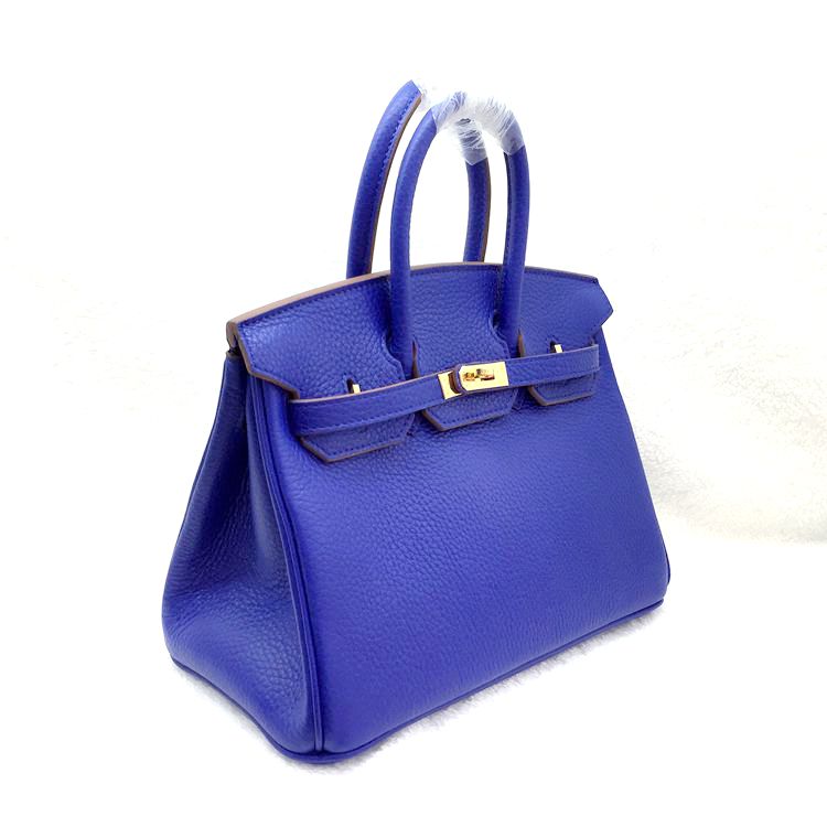 2015 Hermes Birkin 25CM clemence leather in Blue with Gold hardware