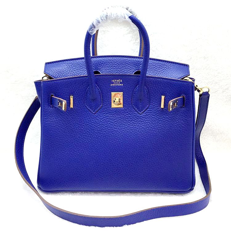 2015 Hermes Birkin 25CM clemence leather in Blue with Gold hardware