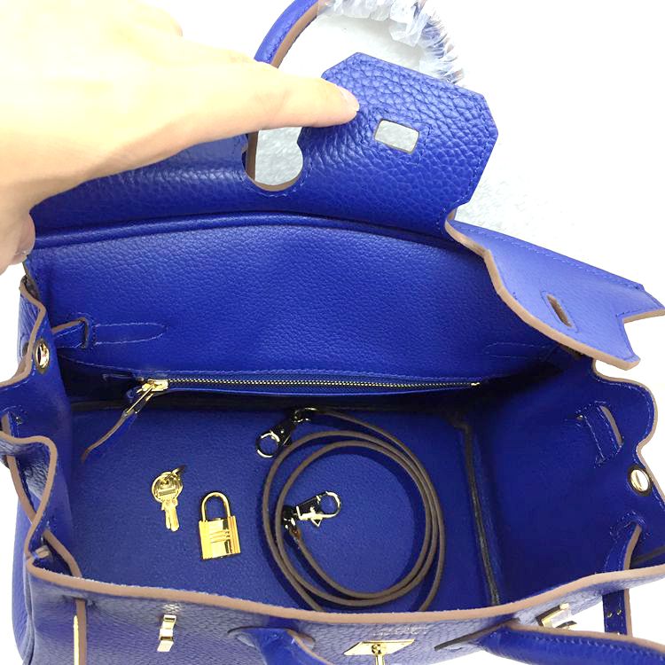 2015 Hermes Birkin 25CM clemence leather in Blue with Gold hardware