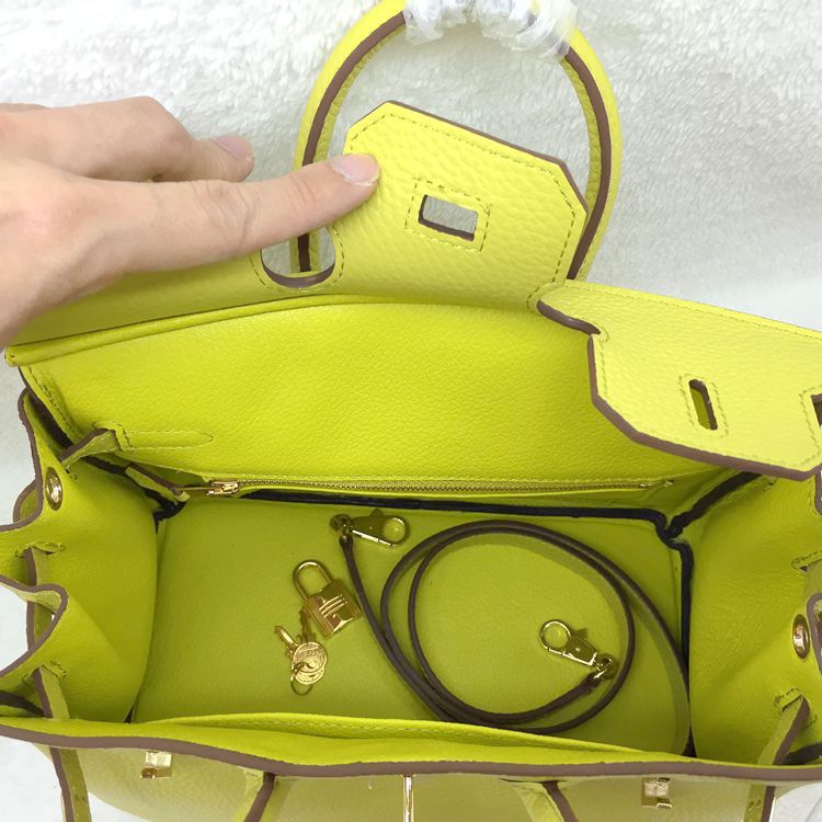 2015 Hermes Birkin 25CM clemence leather in Lemon with Gold hardware