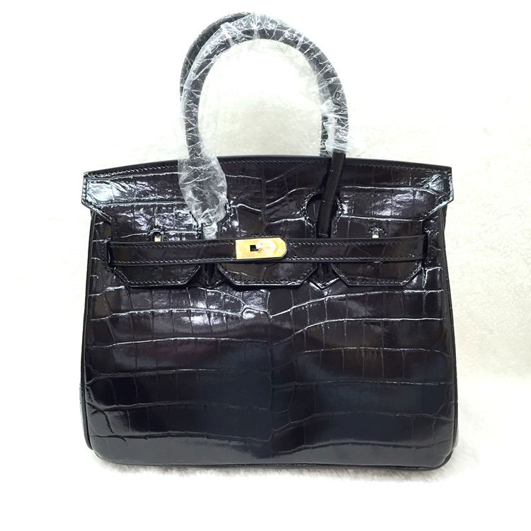 2015 Hermes Birkin 25cm Crocodile stripes Leather Handbag H25 Black