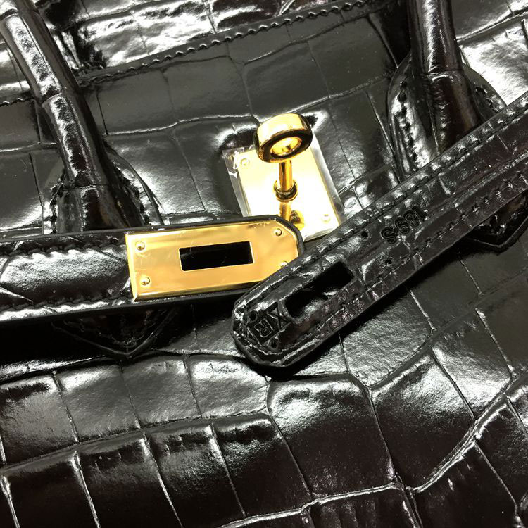 2015 Hermes Birkin 25cm Crocodile stripes Leather Handbag H25 Black