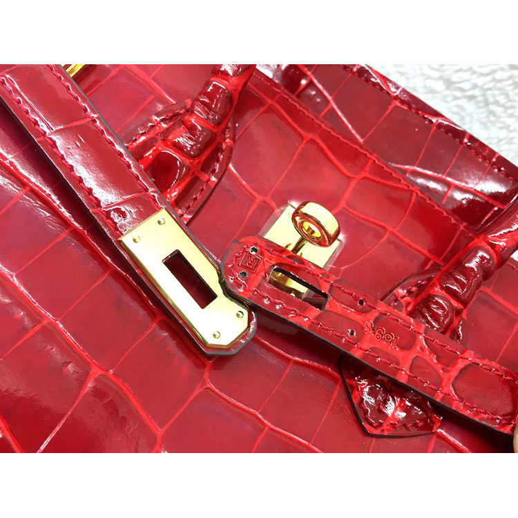 2015 Hermes Birkin 25cm Crocodile stripes Leather Handbag H25 Red