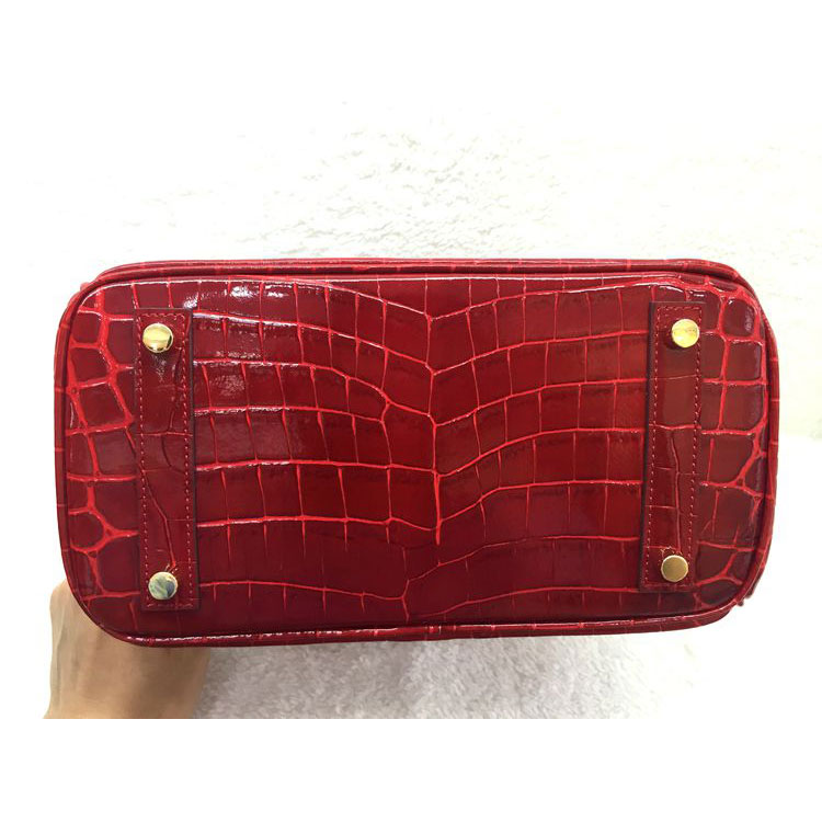 2015 Hermes Birkin 25cm Crocodile stripes Leather Handbag H25 Red