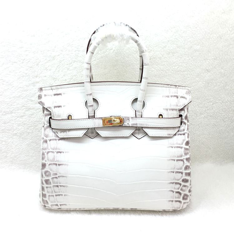 2015 Hermes Birkin 25cm Crocodile stripes Leather Handbag H25 White