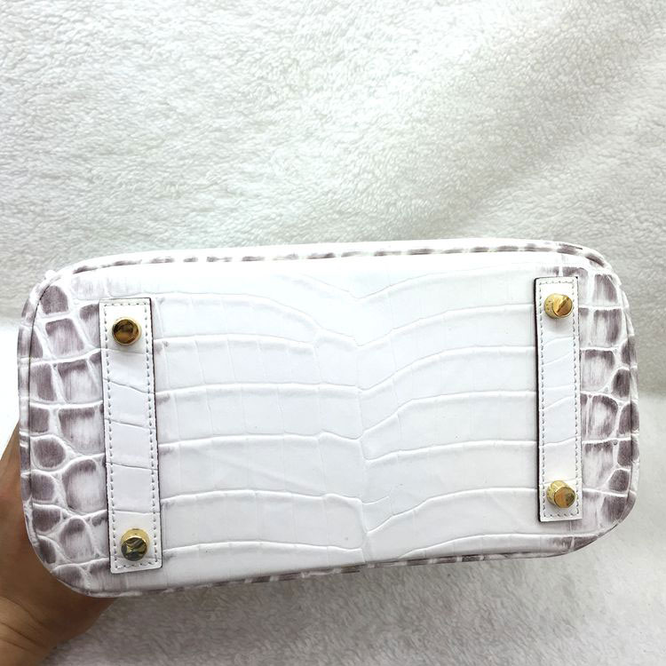 2015 Hermes Birkin 25cm Crocodile stripes Leather Handbag H25 White