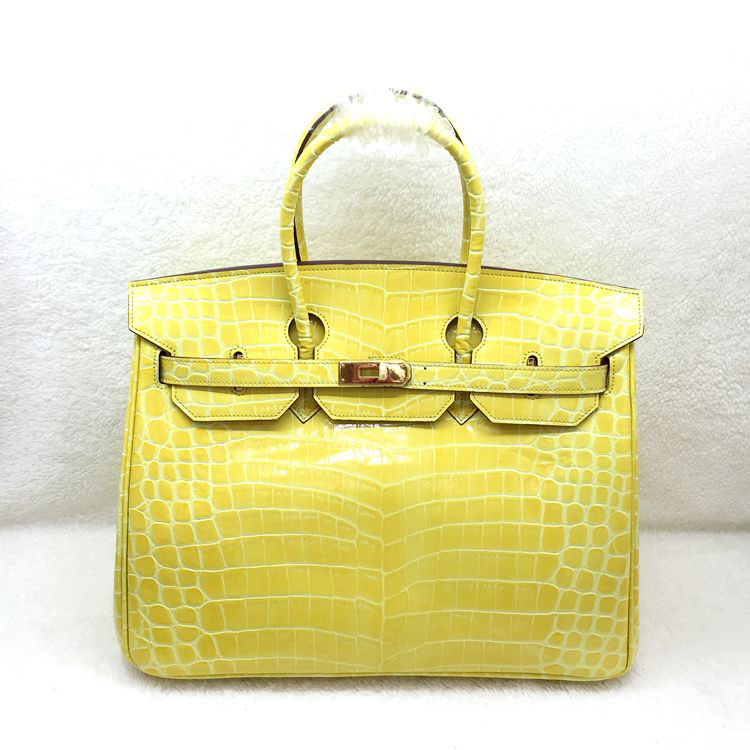 2015 Hermes Birkin 25cm Crocodile stripes Leather Handbag H25 Yellow