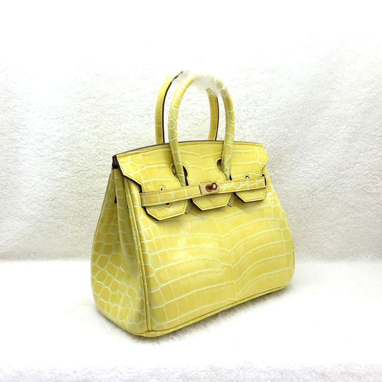 2015 Hermes Birkin 25cm Crocodile stripes Leather Handbag H25 Yellow