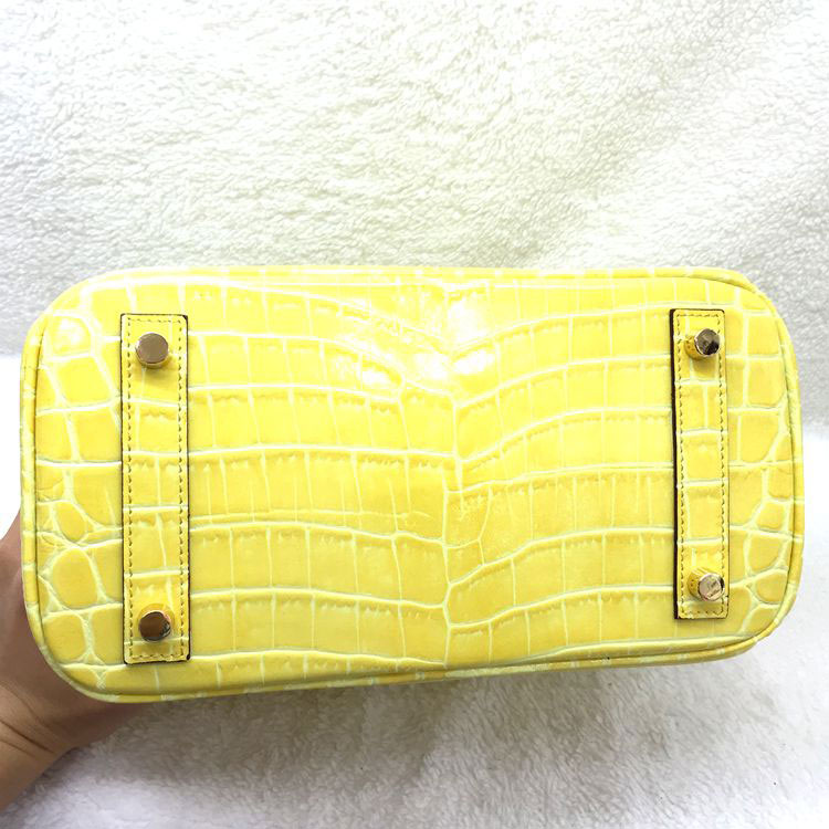 2015 Hermes Birkin 25cm Crocodile stripes Leather Handbag H25 Yellow