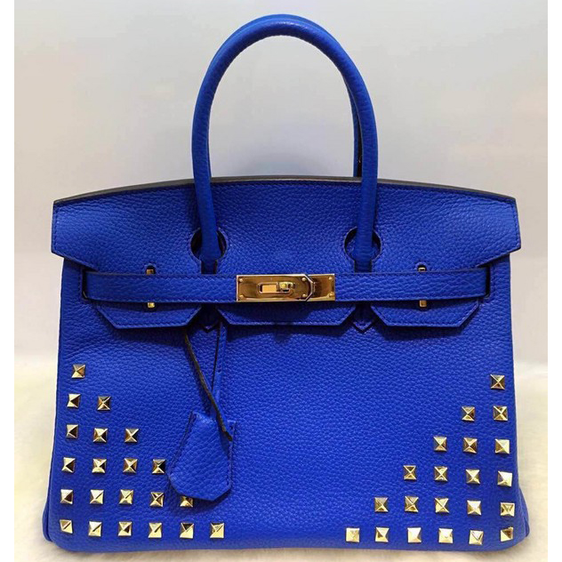 2015 Hermes Birkin 30CM Tote Bag Blue Clemence Leather H30 Gold