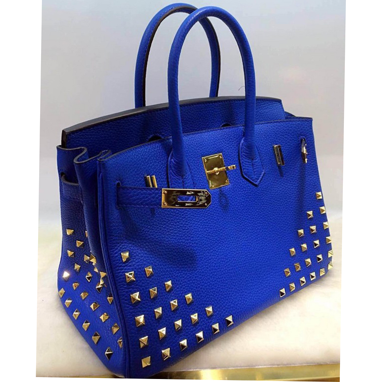 2015 Hermes Birkin 30CM Tote Bag Blue Clemence Leather H30 Gold