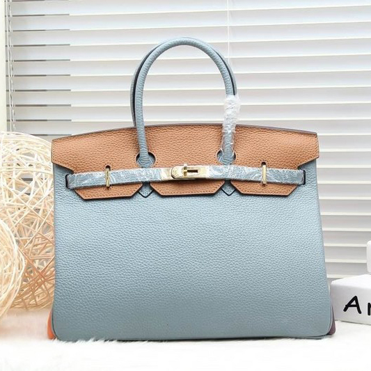 2015 Hermes Birkin 30CM Tote Bag Clemence leather H30 Light Blue