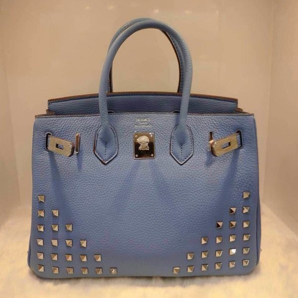 2015 Hermes Birkin 30CM Tote Bag Light Blue Clemence Leather H30 Gold