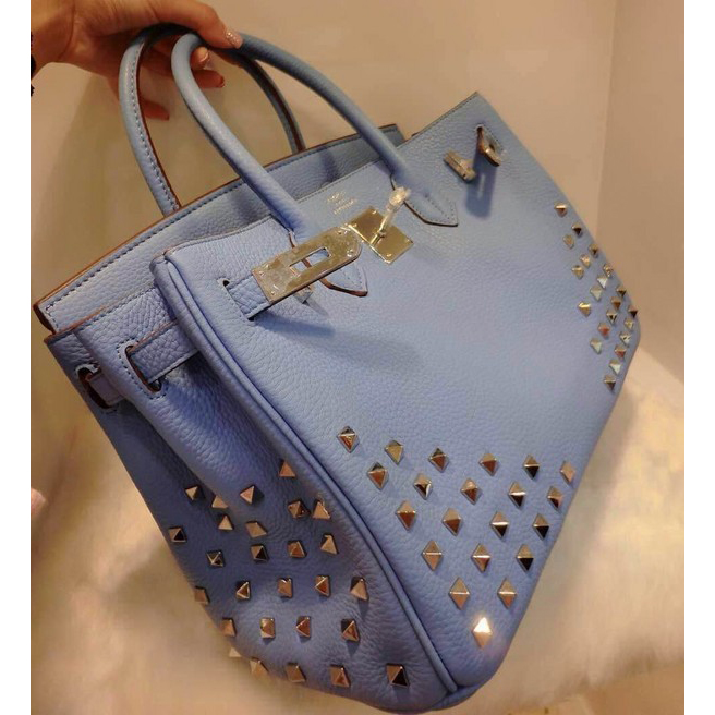 2015 Hermes Birkin 30CM Tote Bag Light Blue Clemence Leather H30 Gold