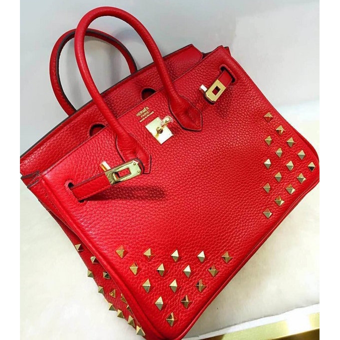 2015 Hermes Birkin 30CM Tote Bag Red Clemence Leather H30 Gold