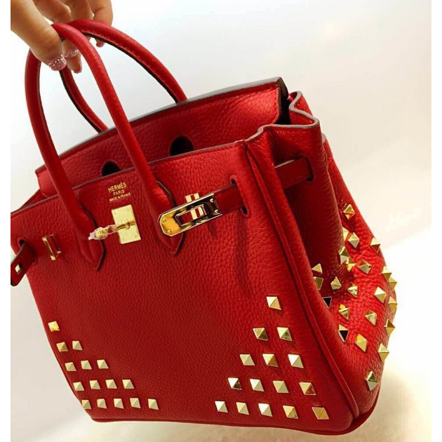 2015 Hermes Birkin 30CM Tote Bag Red Clemence Leather H30 Gold