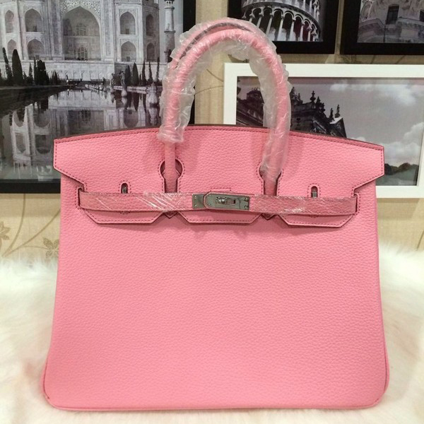 2015 Hermes Birkin 35CM Tote Bag Pink Grainy Leather H35 Silver