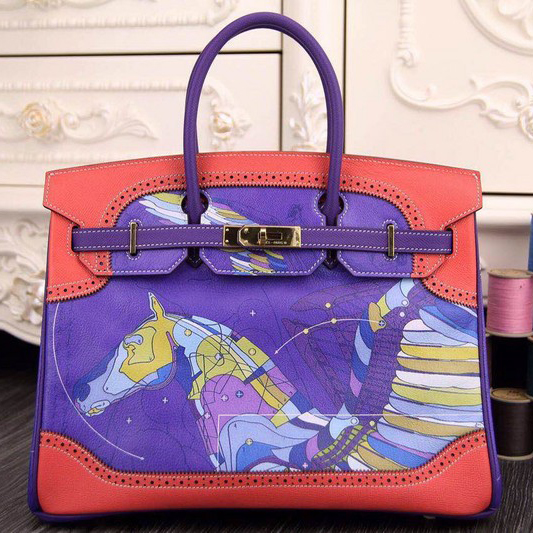 2015 Hermes Birkin 35CM leather and pierced Tote Bag Purple