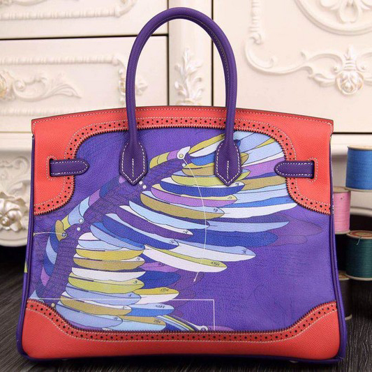 2015 Hermes Birkin 35CM leather and pierced Tote Bag Purple