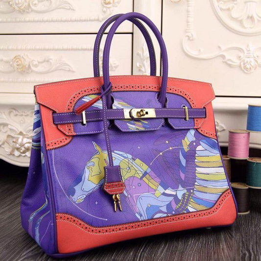 2015 Hermes Birkin 35CM leather and pierced Tote Bag Purple