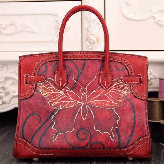 2015 Hermes Birkin 35CM leather and pierced Tote Bag Red