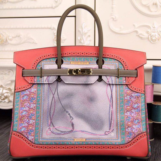 2015 Hermes Birkin 35CM leather and pierced Tote Bag Rose