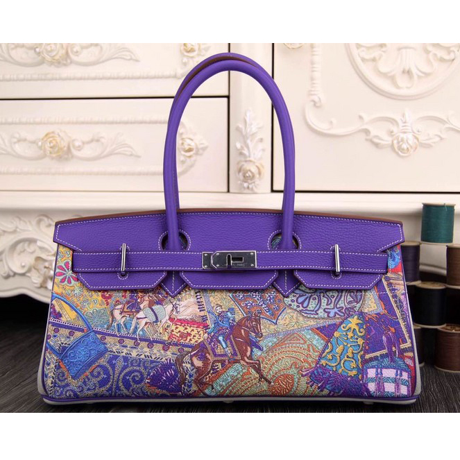 2015 Hermes Birkin Original leather and pierced Tote Bag Purple