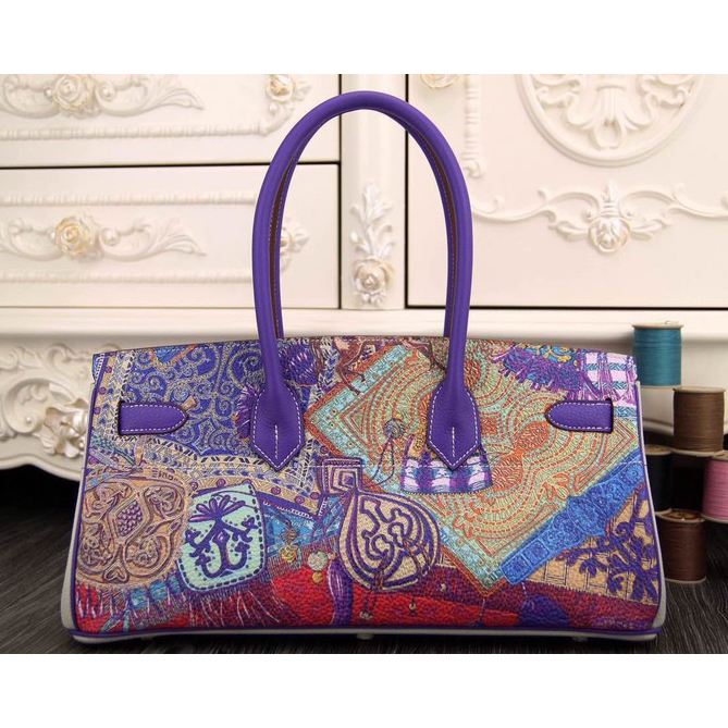 2015 Hermes Birkin Original leather and pierced Tote Bag Purple