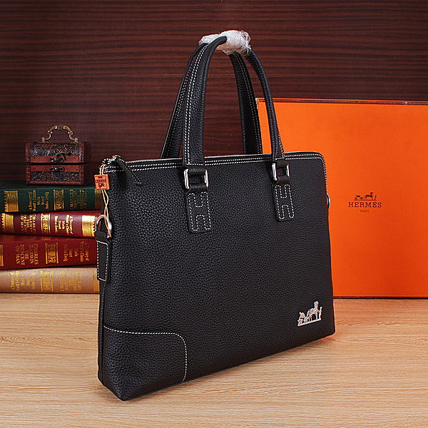 2015 Hermes Briefcase Grainy Calf Leather H8013 Black