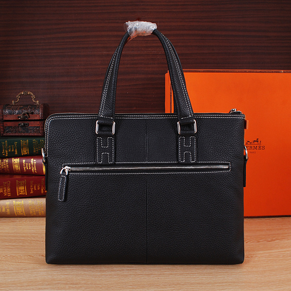 2015 Hermes Briefcase Grainy Calf Leather H8013 Black