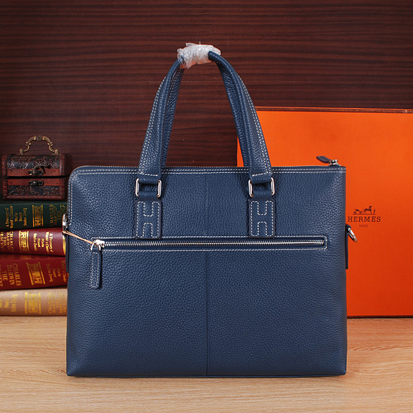 2015 Hermes Briefcase Grainy Calf Leather H8013 Blue