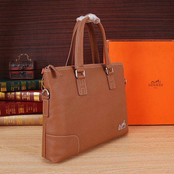 2015 Hermes Briefcase Grainy Calf Leather H8013 Wheat