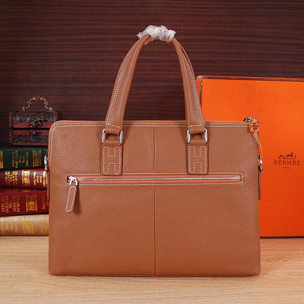 2015 Hermes Briefcase Grainy Calf Leather H8013 Wheat