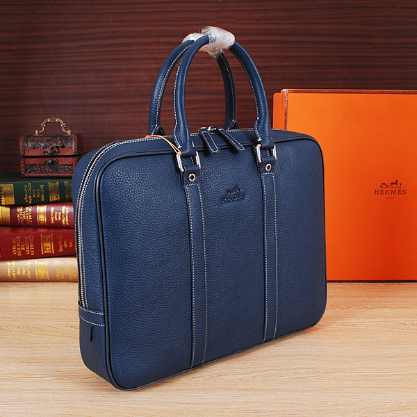 2015 Hermes Briefcase Grainy Leather H8010 Blue