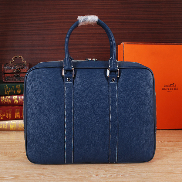 2015 Hermes Briefcase Grainy Leather H8010 Blue