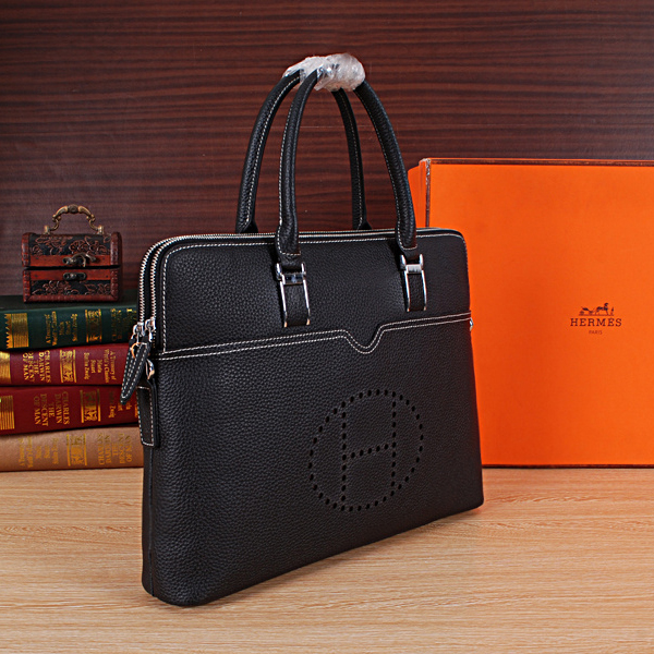 2015 Hermes Briefcase Grainy Leather H8043 Black