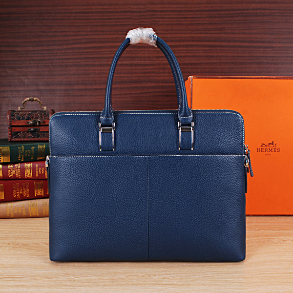 2015 Hermes Briefcase Grainy Leather H8043 Blue