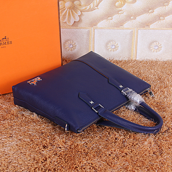 2015 Hermes Briefcase Original Calf Leather 5946 Blue