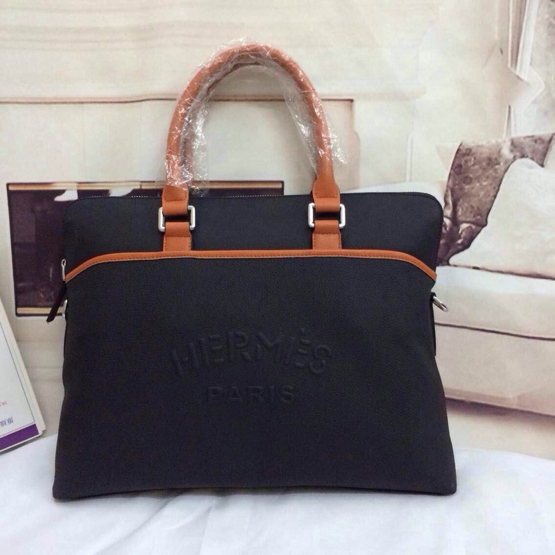 2015 Hermes Briefcase Original Calf Leather H62183 Large tote bag Black