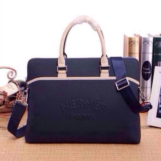 2015 Hermes Briefcase Original Calf Leather H62183 Large tote bag Blue