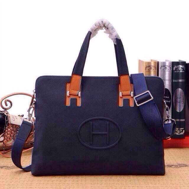 2015 Hermes Briefcase Original Calf Leather H62185 Large tote bag Blue