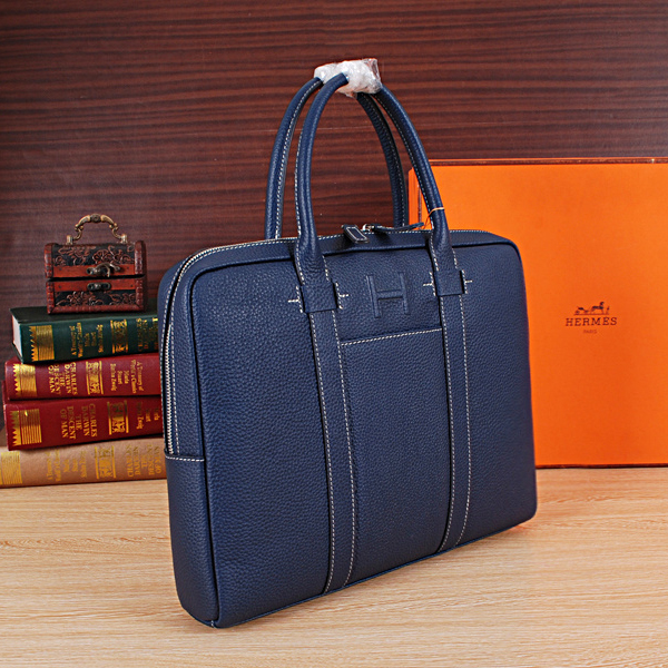 2015 Hermes Briefcase Original Calf Leather H8012 Blue