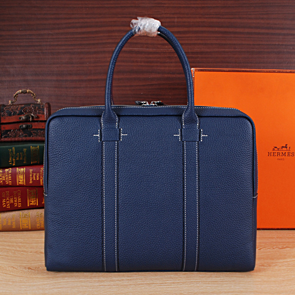 2015 Hermes Briefcase Original Calf Leather H8012 Blue