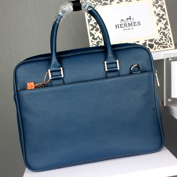 2015 Hermes Briefcase Original Grainy Leather H8021 Blue