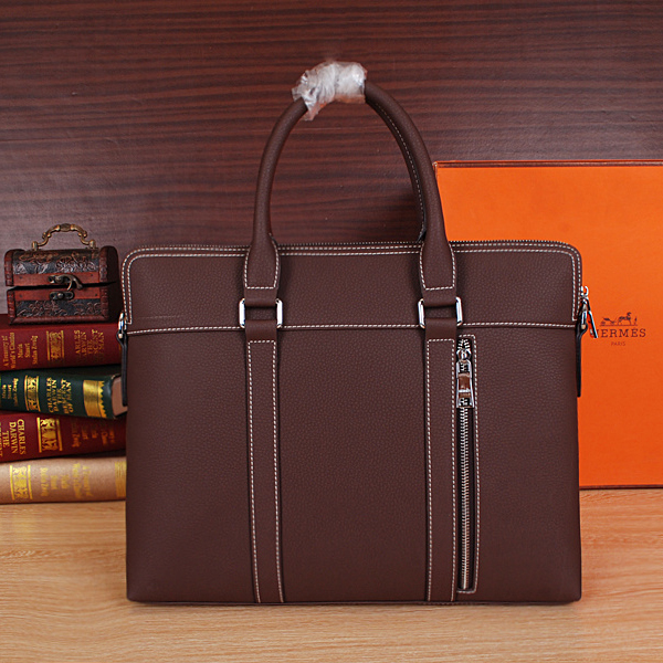 2015 Hermes Briefcase bag Original Calf Leather H8631 Coffee